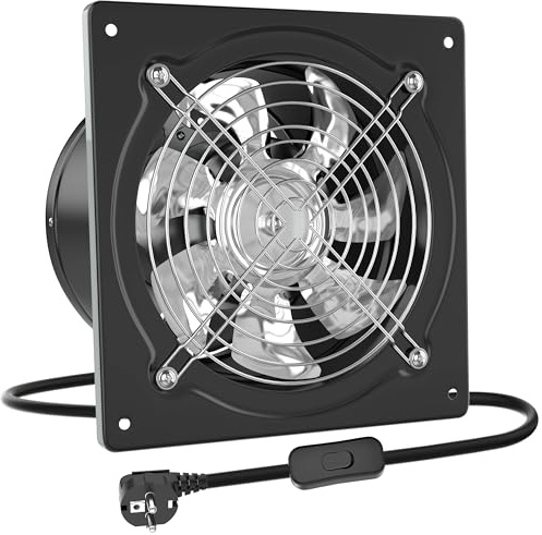 HG Power 200mm Ventola Aspirazione 980 m³/h Ventilatore di scarico Estrattore per Bagno Cucina Ventilazione, Circolazione dell'aria con Spina EU, Nero