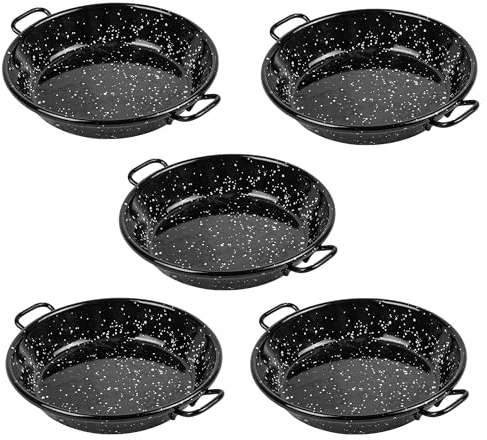RusticHome Set di 5 padelle Paella profonde 12 cm / padella con manici/padella da cucina mini/padella in acciaio inox da cucina 12 cm, confezione da 5 pezzi