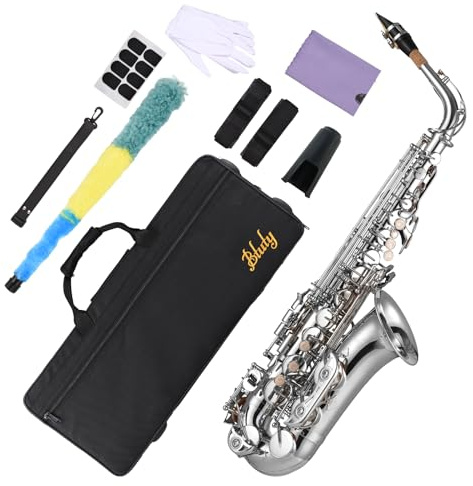 Btuty Eb Saxofón Alto Latón E Flat Sax 802 Tipo de Llave Instrumento de Viento de Madera Cuñas llaves saxo Sax Key Props para Alto con Barra de Limpieza Guantes de Tela Correa Funda Acolchada