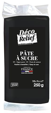 Déco Relief - Pâte à Sucre Noire 250 g - Pâte à Sucre Professionnelle pour Gâteaux, Pâtisserie - Coloris Noir - Fabriquée en France