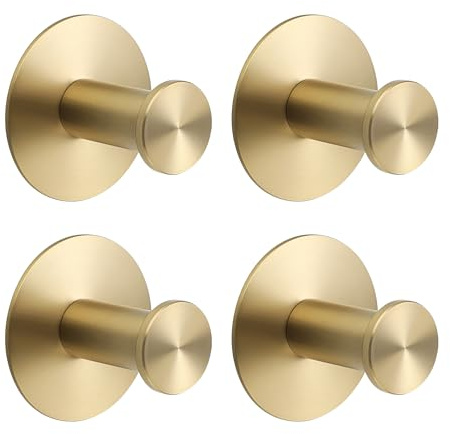 SAYAYO Klebehaken Haken Selbstklebend Wandhaken Gold 4 Stück Edelstahl | Handtuchhalter Ohne Bohren Handtuchhaken Kleiderhaken Bademantelhaken für Badezimmer, Toilette, Küche, Büro