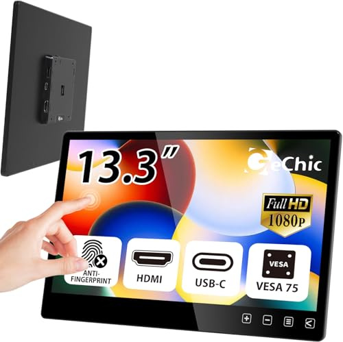GeChic T131B - Monitor touch screen da 13,3 pollici, modello T131 A, con HDMI/USB C Alt, FHD Anti-impronta, montaggio a parete VESA capacitivo touch a 10 punti per Windows10/11