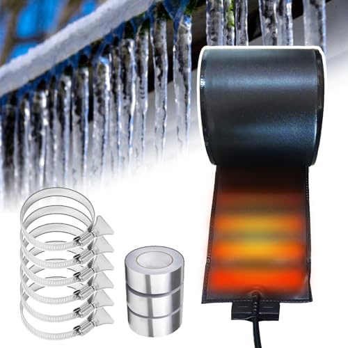 agreilduite Heated Snow Melting Mats, 50℃/122℉,PVC Flexible Heat Tape For Roof Curved Gutters/Downspouts,12cm×75-760cm, Outdoor Snow De-Icing Kit, Additional Fixing Accessories,610cm/20ft