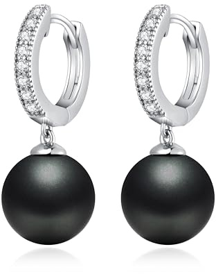 Orecchini Perle in Argento Sterling 925 Orecchini a Cerchio Perle Pendenti Ipoallergenici Grigio Scuro Perla Gioielli Regali per Donna