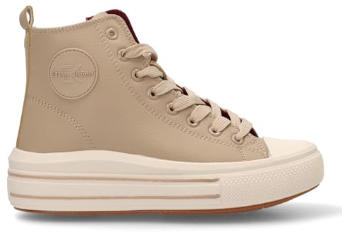 Etika Zapatillas de Plataforma para Mujer, Botas Deportivas Altas de Estilo Baloncesto con Doble Suela, Sneaker de Piel Sintética, Modelo 52440 Taupe - 37