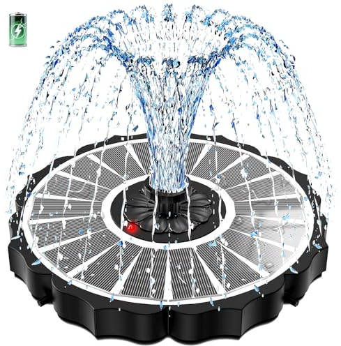 SZMP Fontaine Solaire avec Indicateur de Batterie & 2000mAh, Pompe à Fontaine Solaire en Verre 3.5W Version 2026, Fonctionne par Temps Nuageux, 8 Buses pour Bac à Oiseaux, Jardins, Bassins, Extérieur