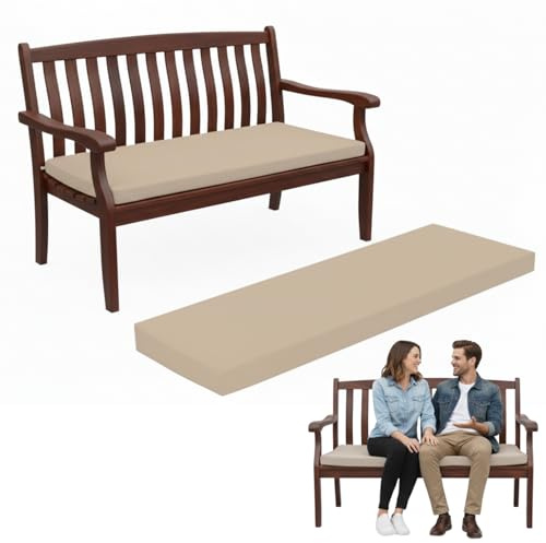 Dazzle Collection Outdoor Waterproof Patio Bench Cushion – 3 Seater 140cm x 45cm x 5cm Extra Thick Foam Seat Pad for Garden, Office Benches, Patio & Swing Bench, Washable Cover (Sand)