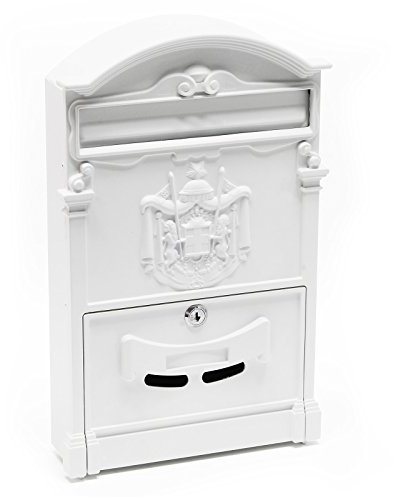 Wiltec Buzón de diseño Antiguo 260 x 90 x 400 mm Blanco buzón de Pared de Acero con Cerradura, Placa de identificación y Ranuras de visualización