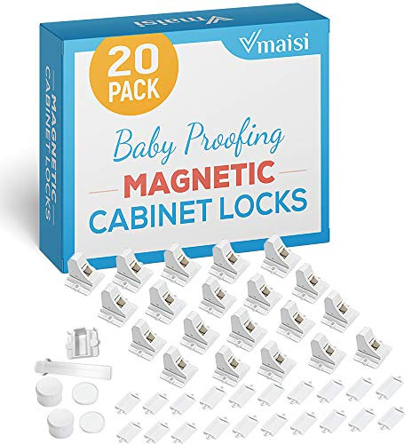 20 Pack Magnetic Cabinet Locks Baby Proofing - Vmaisi Children Proof Cupboard Drawers Latches - Adhesive Easy Installation