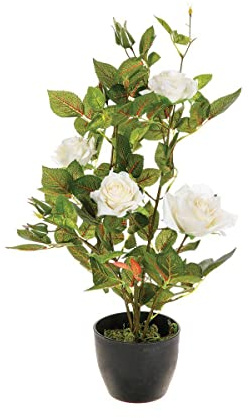 Plante Artificielle Rosier 4 Roses et 6 Boutons en Pot H 50 cm - Atmosphera