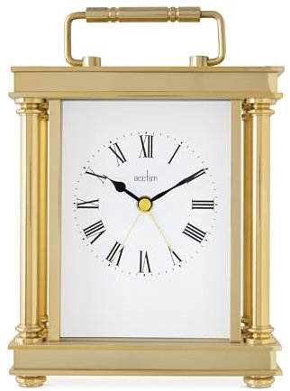 Acctim Marlow Mantel Clock Quartz Metal & Glass Carriage Clock Energy Efficient Movement Gold