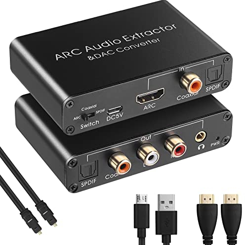 UNSTINCER HDMI ARC Audio Extraktor +192 KHz DAC Konverter 2.0/5.1, HDMI Digital Optical Spdif Toslink Coaxial zu Optisch Koaxial Analog Aux RCA 3,5mm, DA Wandler für DVD TV HDTV Blu-ray(ohne decoder)