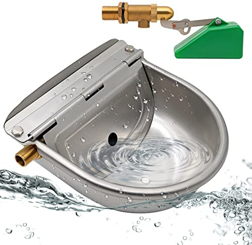 MasXirch Abbeveratoio in Acciaio Inox con Tappo di Scarico, Ciotola D'Acqua Automatica Per Cani con 2 Pezzi Valvola a Galleggiante Regolabile in Ottone per Bovini, Suini, Pecore, Polli