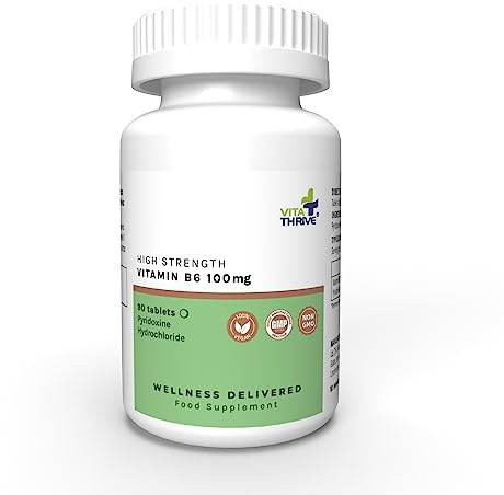 VitaThrive® Vitamin B6 100mg Tablets – High Strength Pyridoxine Hydrochloride Supplement for Energy, Hormonal Regulation & Immune Support – Vegan Vitamin B6 Tablets for Men & Women – 90 Tablets
