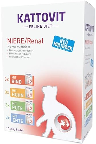 KATTOVIT - Niere/Renal Multipack Nassfutter für Katzen | Katzen-Nassfutter zur Unterstützung der Nierenfunktion für ausgewachsene Katzen. Diätfutter als Alleinfuttermittel im Frischebeutel |