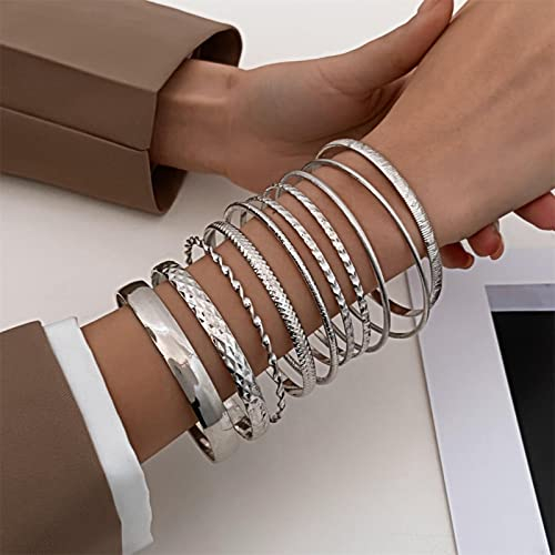 Wendalern Armband-Set Für Frauen - Multi Stapeln Breite Armreifen, Indische Bollywood Klobige Armbänder, Ethnische Glänzend Strukturierte Schmuckstücke Für Hochzeit Outfit (10 Stück)