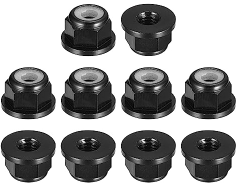 sourcing map Nylon Insert Hex Lock Nuts, 10pcs - M3 x 0.5mm Aluminum Alloy Self-Locking Nut, Anodizing Flange Lock Nut for Fasteners (Black)