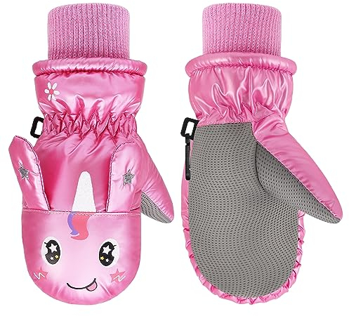 MoKo Handschuhe Kinder, Winterhandschuhe Kinder & Fäustlinge Kinder - Winddicht und Wasserdicht, Skihandschuhe Kinder für Outdoor Sports Snowboard für Jungen Mädchen von 2-4 Jahren, Pink