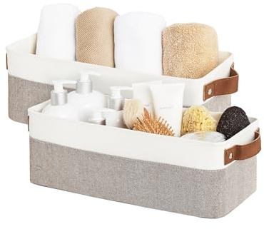 StorageWorks Narrow Storage Bins, Small Baskets, Brown and White, 2-Pack