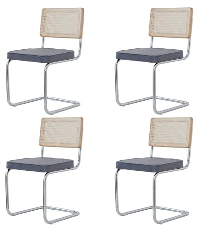 BenyLed Pack 4 Sillas de Comedor Estilo Nórdico Silla Escandinava; Sillas de Cocina Modernas con Respaldo de Madera Maciza de Ratán y Asiento Tapizado (Gris holandés Terciopelo)
