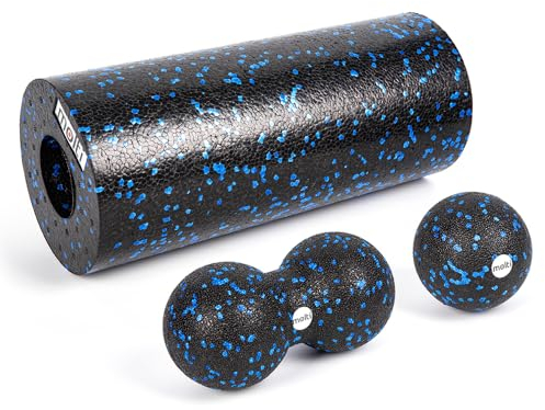 molti Faszien Set 3-teilig – Faszienrolle, Duoball & Massageball zur Selbstmassage & Regeneration Fitness-Massage Set für Rücken & Beine, Faszienbälle, Massagerolle (Schwarz-Blau)