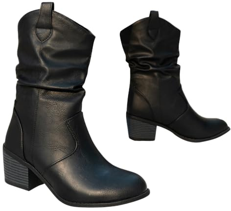 ticticlily Femme Western Bottes de Cowboy mi-mollet Chaussures de Cowgirl B2 Noir 38 EU