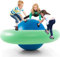 8FT Inflatable Dome Rocker Bouncer, Outdoor Kids Giant Roll and Play Seesaw Rocker with 6 Secure Handles, Toddlers Climbing Toy Play Center Equipment (Blue + Green)