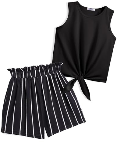 Arshiner Ragazza Canotta con pantaloncini Set di abbigliamento estivo bambine Moda casual magliette senza maniche Completi e Coordinati per ragazze 13-14 anni