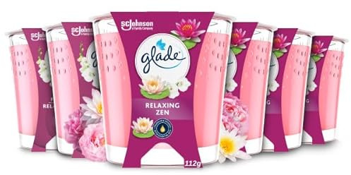 Glade Jar Candle, Scented Candle Infused with Essential Oils, Up to 30 Hour Burn Time, Relaxing Zen, Pack of 6 (6 x 112g)