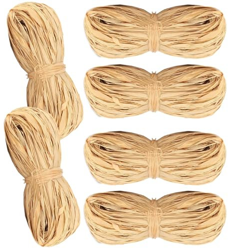 50 g Bast Raffia, 6 Stück Natur Raffiabast, Naturbast zum Basteln, Weben und Gärtnern, für Deko Geschenk Karton Pakete