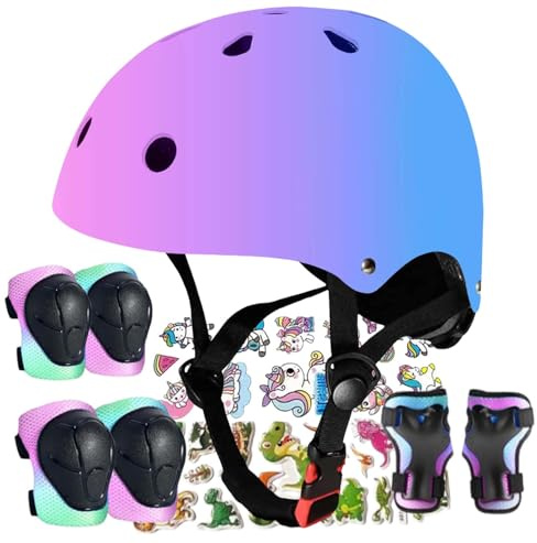 Kids Bike Helmet Adjustable Bike Helmet with Knee Pad Elbow Pads Guards, Toddler Helmets for 3-5-8-14+Riding Scooter Inline skatings Skateboard Helmet