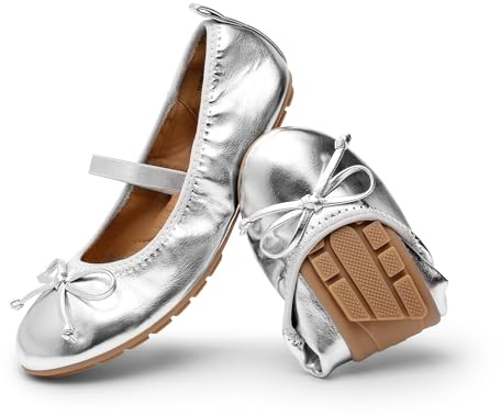 DREAM PAIRS Flickor balettskor för Mary Janes finskor för bröllop, fest halkfri andningsbar mjuk sula, SILVER, 31 EU