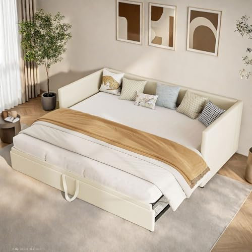 DAHUEN - Sofá cama para 2 plazas, sofá cama 90/180 x 200 cm con somier, cama desplegable, terciopelo, Beige (sin colchón) (Beige)