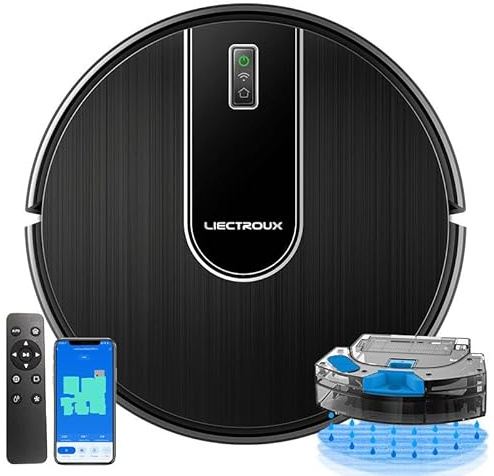 LIECTROUX Staubsaugerroboter N7S-U, Trocken- und Nasswischkombination, Smart Mapping, WiFi App, 4KPa Saugkraft, bürstenloser Motor, funktioniert mit Alexa und Google Assistant, ideal für Tierhaare