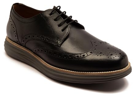 Thomas Crick 'Harrington' Men's Leather Lace-Up Brogue Derby Shoes | Classic Oxford Design with Comfort Sole for Formal & Casual Wear | Walking Shoes Black