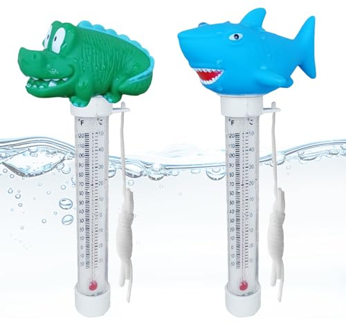 AUNGCSH 2 Stück Termómetro Piscina, Dibujos Animados Termómetro Piscina Flotante, Apto para Piscinas Interiores y Exteriores, Acuarios y Peceras (Azul)