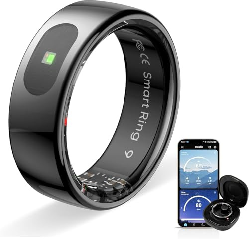 Anillo Inteligente LED Táctil, Rastreador de Actividad/Frecuencia Cardíaca/Sueño/Oximetría, Anillo Conectado 5ATM, Control de Música/Video, Smart Ring Fitness Tracker Compatible con iOS/Android (Negro