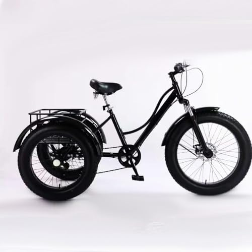 24-Tums Vuxen Trehjuling, 7-Växlad Cruiser-Trike, Terrängcyklar Med 3 Hjul Och Feta Däck Med Stor Korg För Seniorer, Vuxen Trehjulingar, För Shopping Och Picknick Utomhus,Black