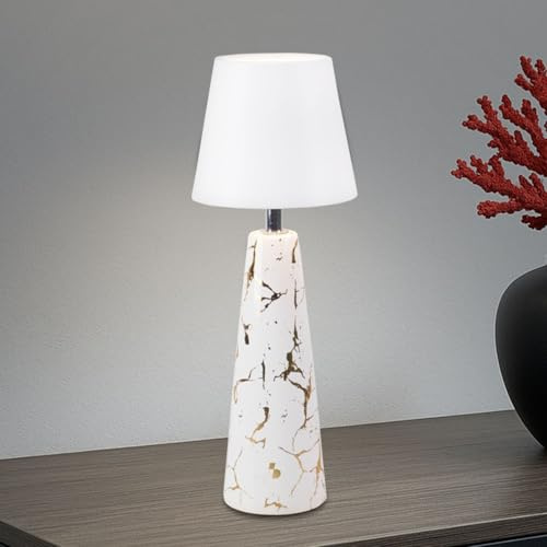 BEPER P207ILI500 Lampada da Tavolo Ricaricabile MARBLE senza fili, Design in Ceramica Effetto Marmo con Dettagli Oro, Luce LED Touch 3 Colori e Intensità Regolabile, Autonomia 36h – USB-C Inclusa