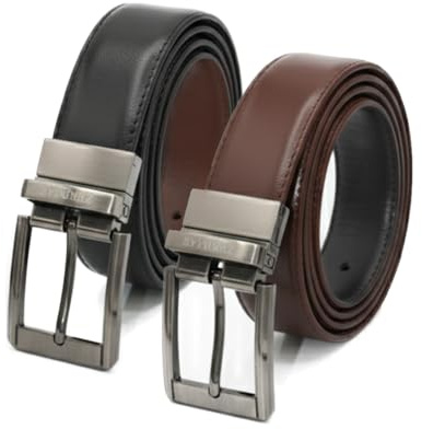 Zerimar Cinturón de Piel para Hombre Reversible 33mm – Cuero Auténtico – Diseño Casual y Elegante – Ideal para Vestir o Uso Diario –Color Negro y Marron – Talla 120
