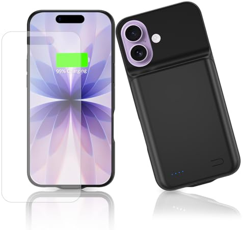 HUOBAO Funda con batería para iPhone 17, 8500 mAh, recargable, con protector de pantalla, cargador de batería portátil, funda para iPhone 17, color negro