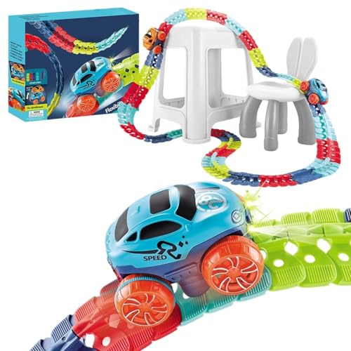 Pista per Auto antigravità, Auto antigravità con Binario modificabile, Pista Macchinine per Bambini, LED, per bambini, ragazze, sala giochi di compleanno, aula (92pcs)