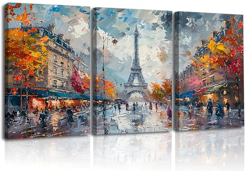 PIY PAINTING Set Di 3 Urbano Grande Quadri con Cornice, Paesaggi Urbani Quadro su Tela Stampa, Quadro Decorazione Murale, Canvas Stampe De Parete per Camera da Letto, Soggiorno Ufficio 57x40 cm