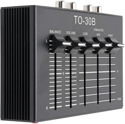 ASHATA Preamplificador de Fono, EQ Ecualizador de Sonido Digital de 2 Canales, 3 Bandas 12 DB Ajuste de Tono Alto Medio bajo Control de Volumen Equilibrado Ecualizador de 5 V para