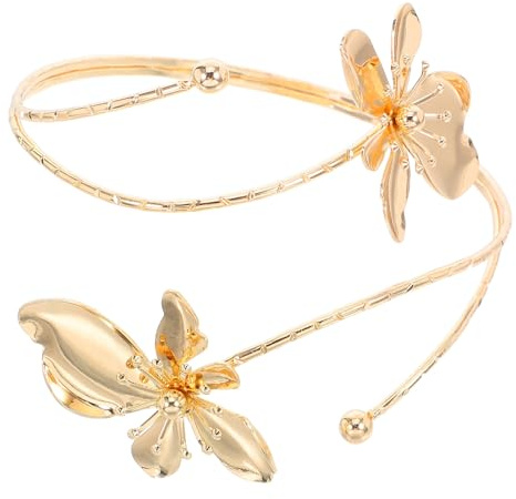 NIYANGLE Brazalete Diseño Abierto Mujer de Metal Dorado Brazo Superior y Flor Elegante Estilo Único y Sofisticado para Uso Diario y Citas