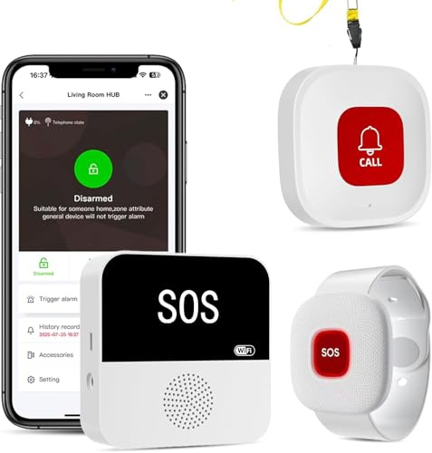 Salvavita Anziani Tuya WiFi Pulsante Emergenza Anziani Sistema di Allarme di Emergenza per i Cittadini Anziani Pazienti Disabili Anziani (Supporto solo 2.4GHz Wi-Fi)