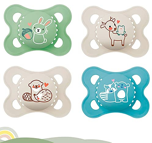 MAM SILICONE dummy 0-6 months, pack of 4 incl. 2 travel boxes