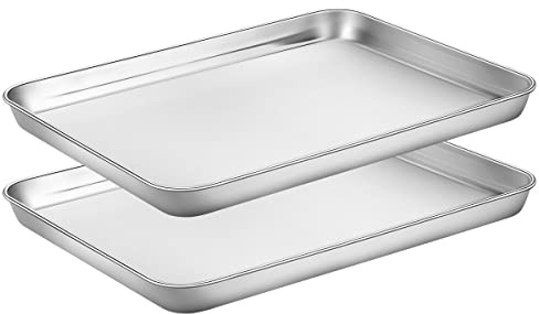 Baking Sheets Set of 2, HKJ Chef Cookie Sheets 2 Pieces & Stainless Steel Baking Pans & Toaster Oven Tray Pans, Rectangle Size 12.5Lx10Wx1H inch & Non Toxic & Healthy & Easy Clean