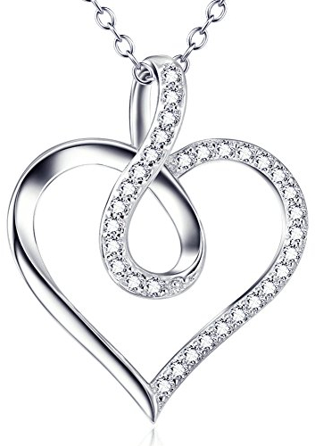 Damen Halskette mit Herz Anhänger aus Zirkonia Steinen | 925 Sterlingsilber | Unendlichkeitszeichen | 45cm Kette | Herzkette | Geschenk für Jahrestag, Valentinstag, Geburtstag | Halskette für Frauen