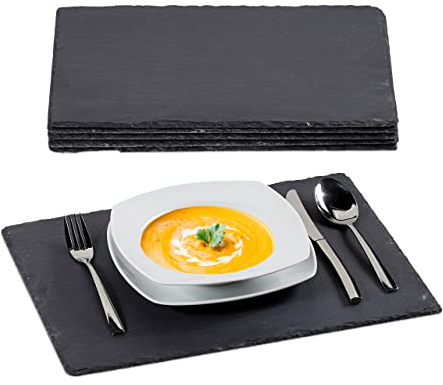 Relaxdays Set de seis bandejas de pizarra, Platos para servir comida, Decorativo, 30x40 cm, Antracita